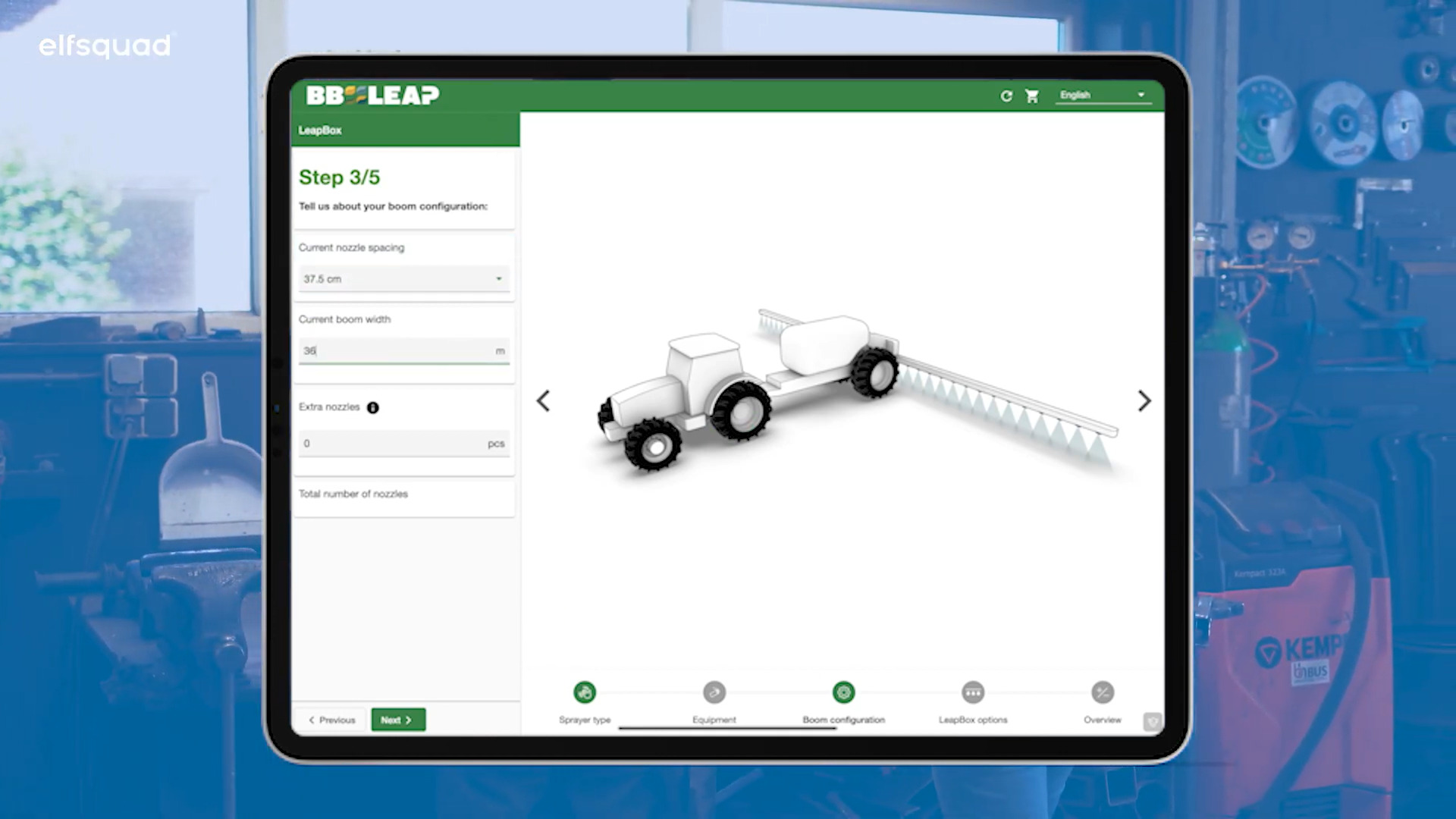 Elfsquad CPQ Dewulf tractor spraying boom configurator